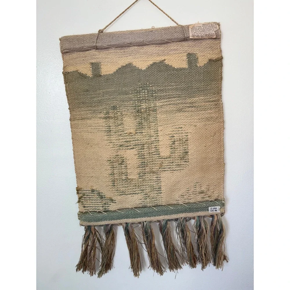 Vintage Southwestern Cactus Woven Wall Hanging Tapestry Tassels 1988 ICA - Picture 7 of 9